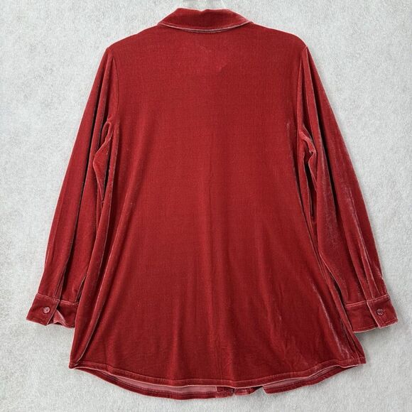 Soft Surroundings Velvet Boyfriend Tunic Shirt Womens LARGE Velour Red Long - Picture 2 of 8